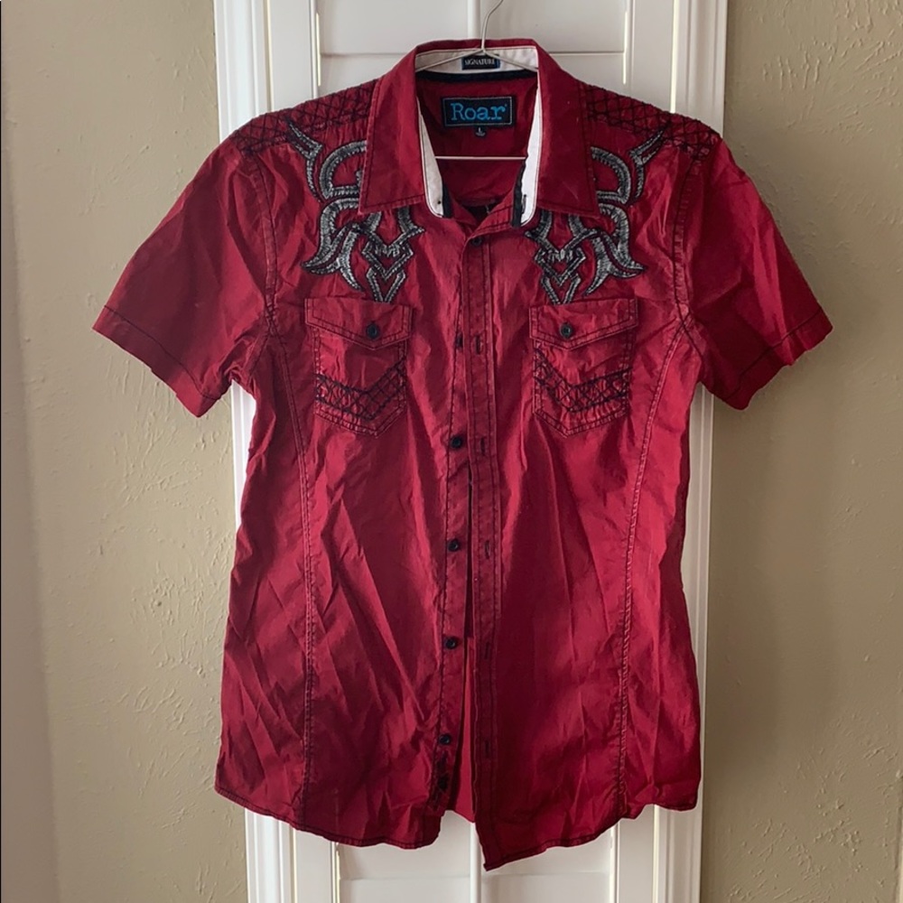 Intricate red button down